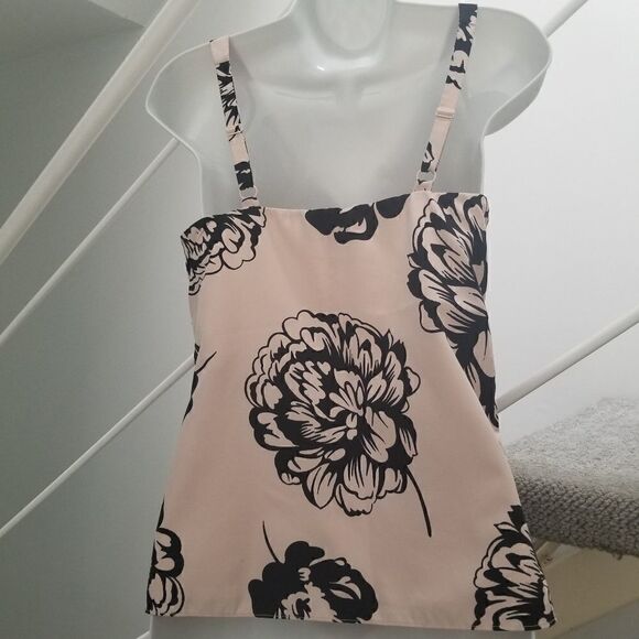 Banana Republic Pink Sleeveless Blouse Black Floral Print XS - Picture 2 of 6